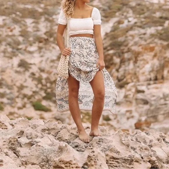 SPELL & THE GYPSY Oasis Side slit boho exotic hippie Maxi Skirt Pearl Sz small - Picture 4 of 10